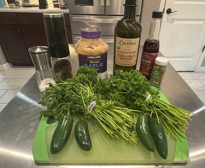 Ingredients to make chimichurri sauce